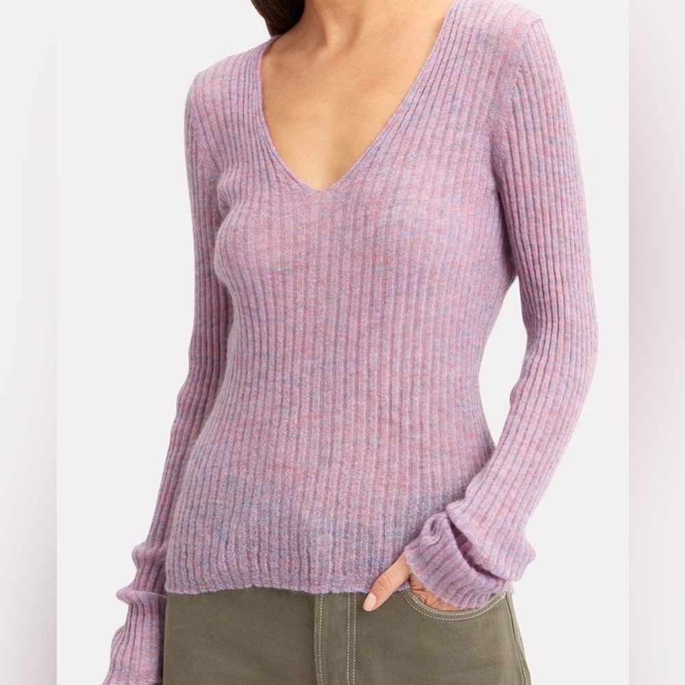 RAG & BONE Ribbed V-Neck Sweater Lavender Mohair Blend Size Small